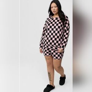 Torrid Size 0 Spa Fleece Sleep 2 Piece Pajama Set Black & Pink